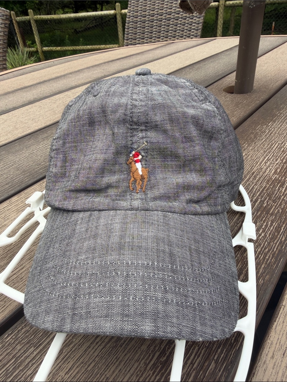 NWOT Polo Ralph Lauren Mens Gray Black Chambray Cap Hat Embroidered Pony Logo